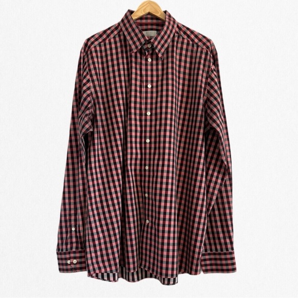 ETON Men’s CONTEMPORARY Fit Black & Raspberry Plaid Dress Shirt Size 46 18 - Picture 1 of 4